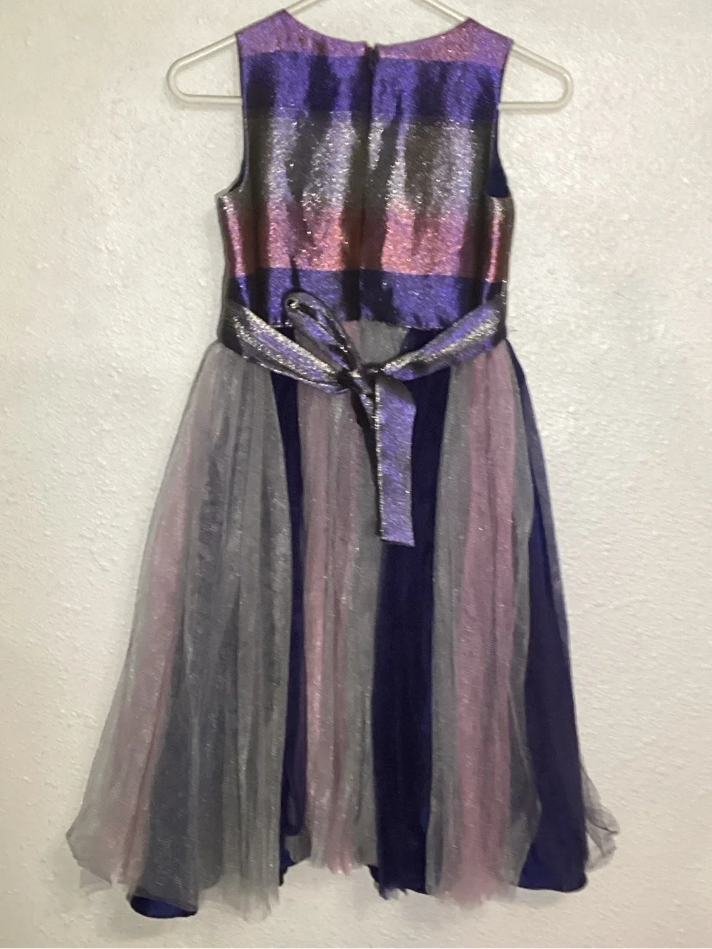 Bonnie Jean Girls Shimmery Navy & Silver Tulle Party Dress size 14